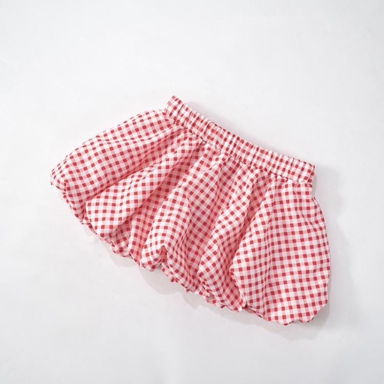 Plaid Bow Cropped Bubble Skirt Sets