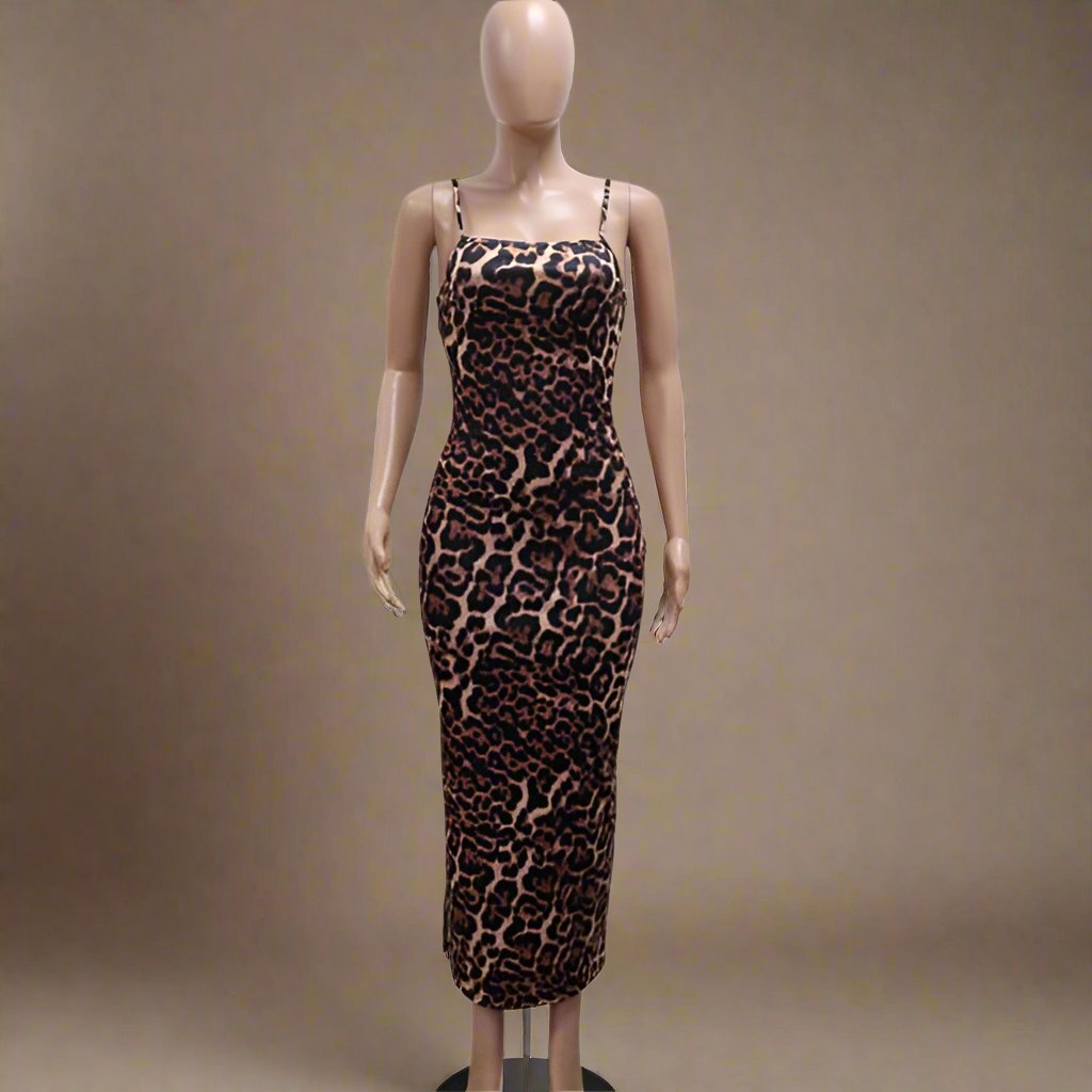 Leopard Fur Hem Split Long Sleeve 2pcs Dress Sets