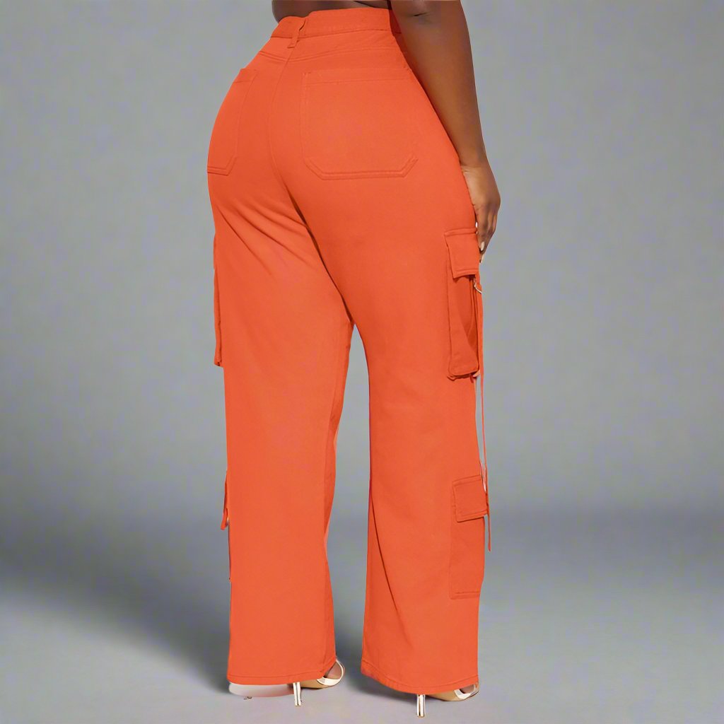 Solid Color Mid-rise Cargo Pants