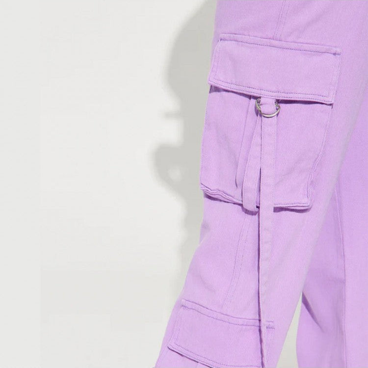 Solid Color Mid-rise Cargo Pants