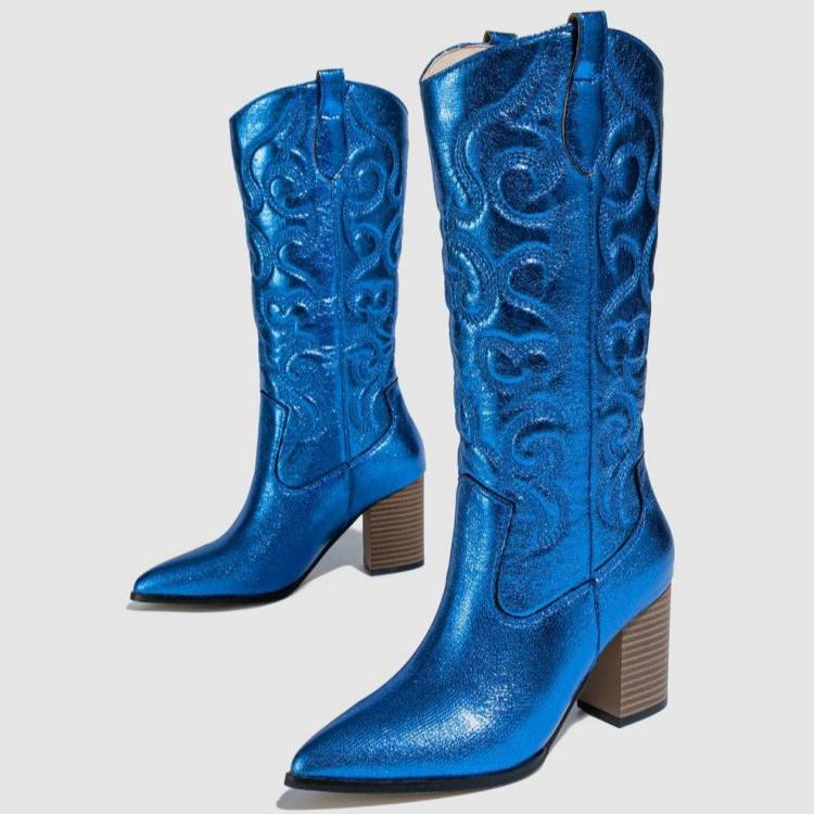 Ethnic Embroidery Metallic Pointed Pump Chelsea Boots
