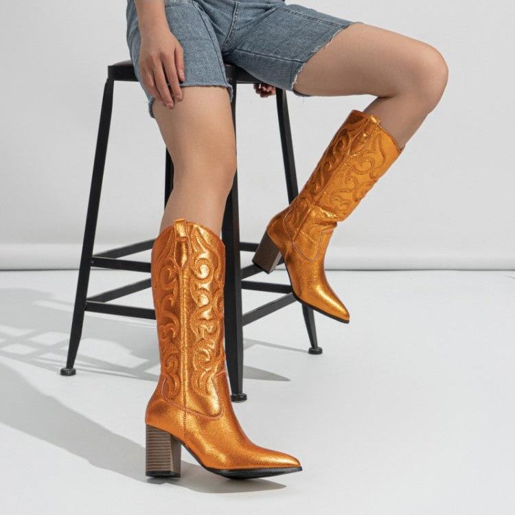 Ethnic Embroidery Metallic Pointed Pump Chelsea Boots