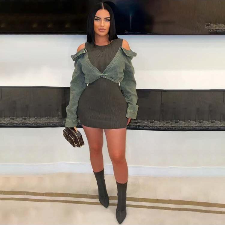 Denim Patch Detachable Mini Dress