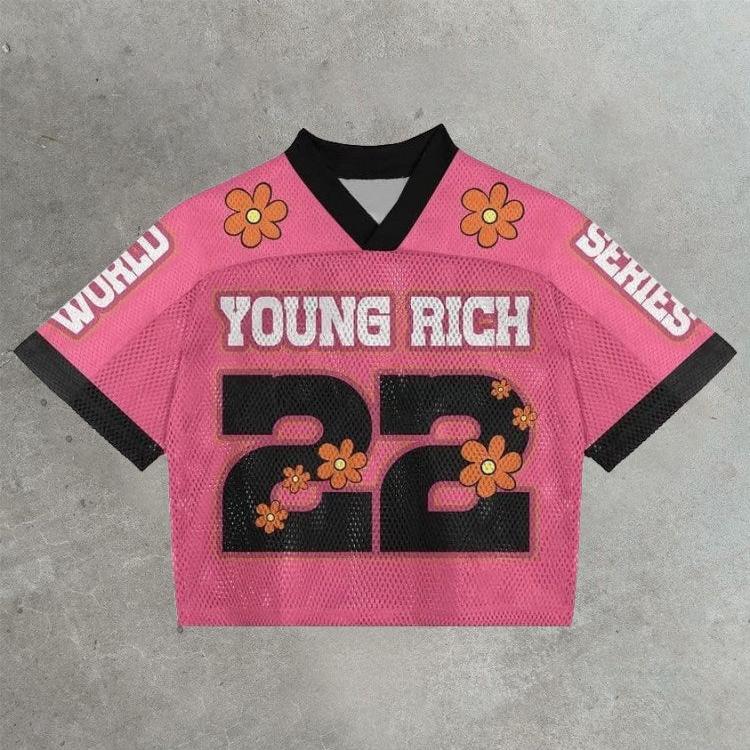 Flower Number Print Loose V Neck Jersey