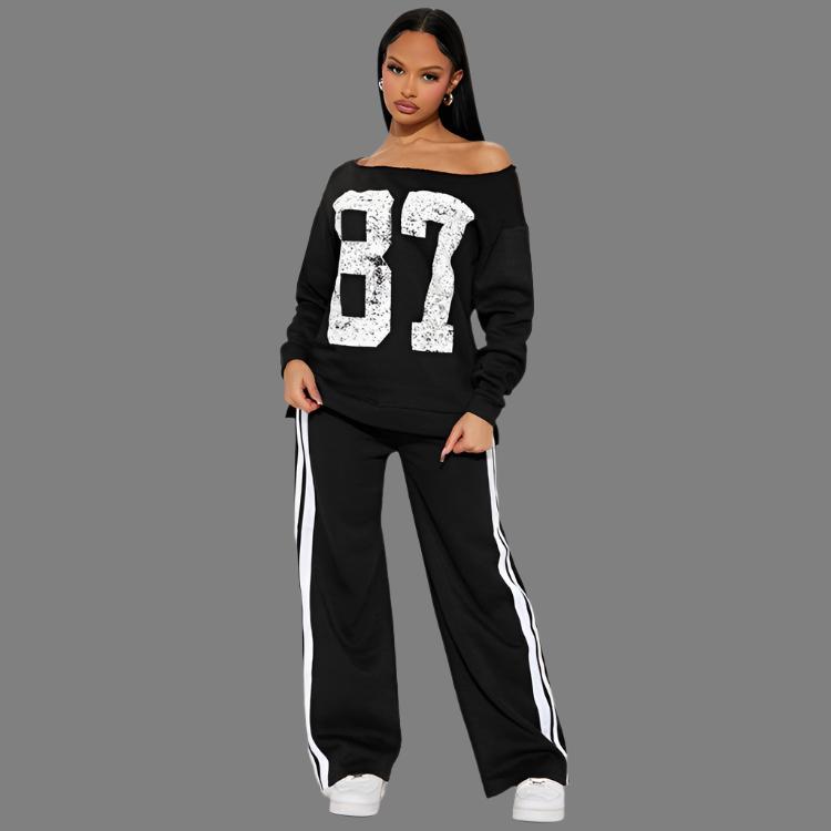 Split Hem Off Shoulder Line Pant Sets