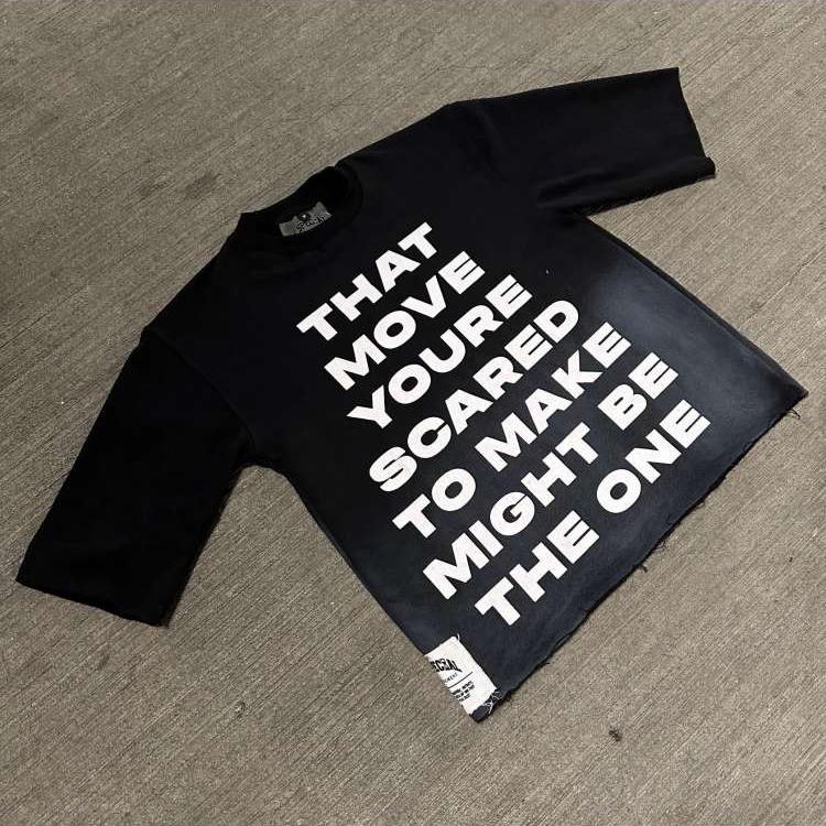 Gradient Letter Print Three-quarter Sleeve T-shirts