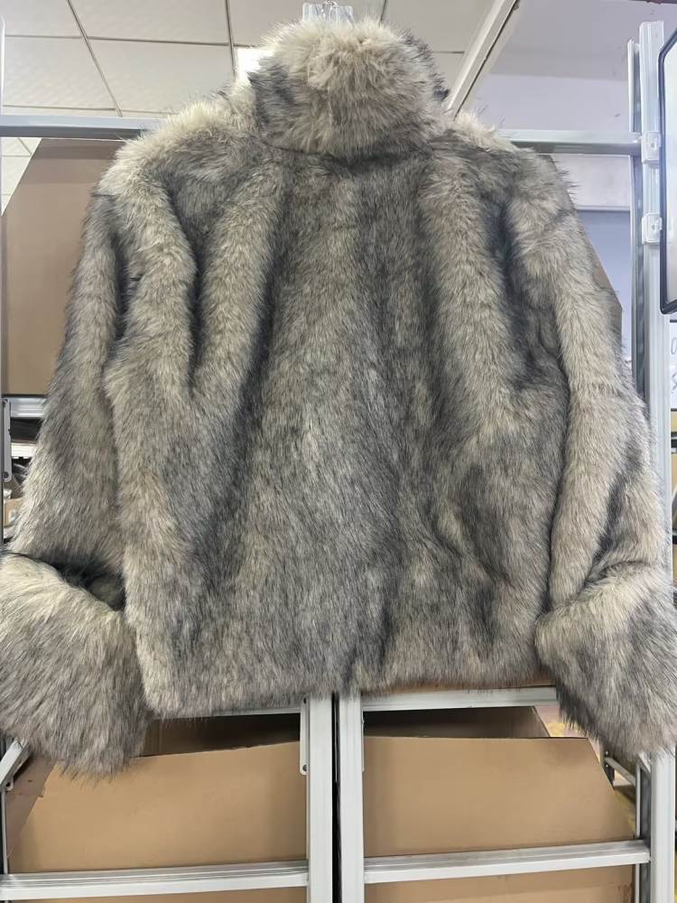 Fake Fur Fluffy Pullover Stand Collar Sweatshirts Coats