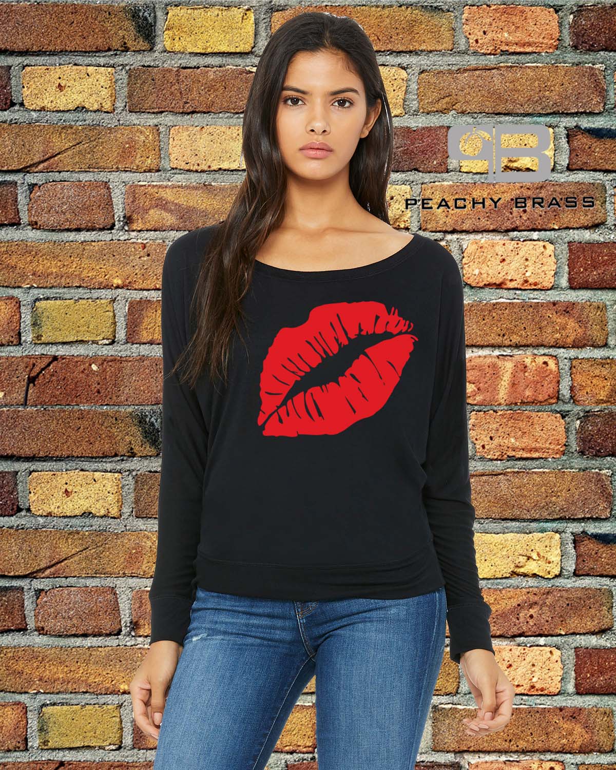 Women Off The Shoulder Lips Shirt.