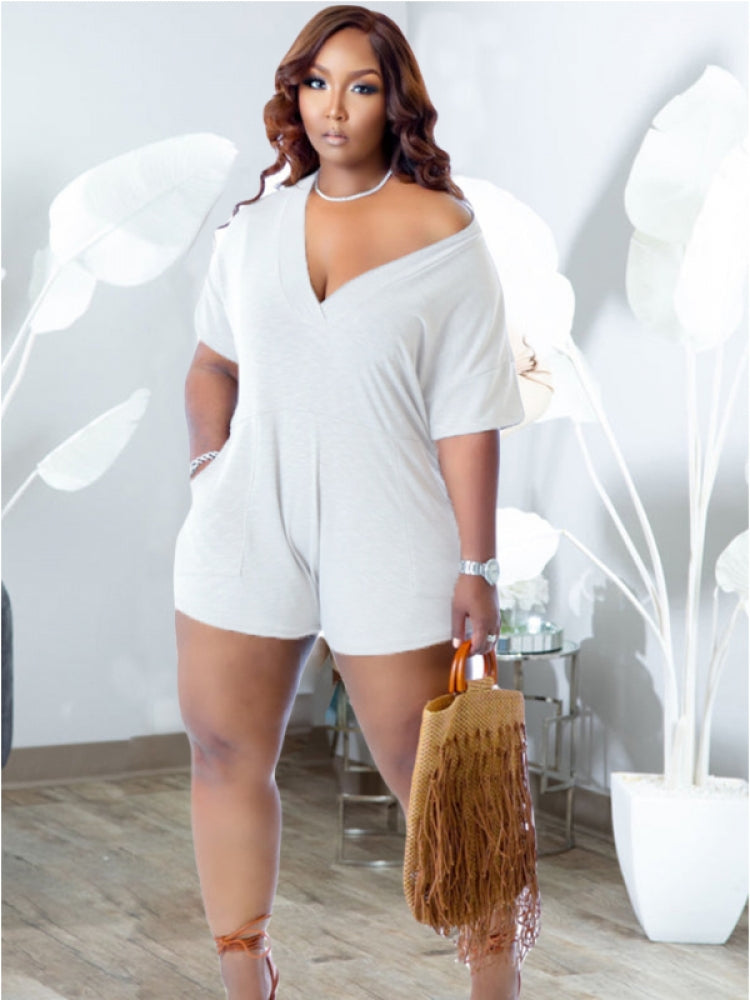 V Neck Short Sleeve Romper