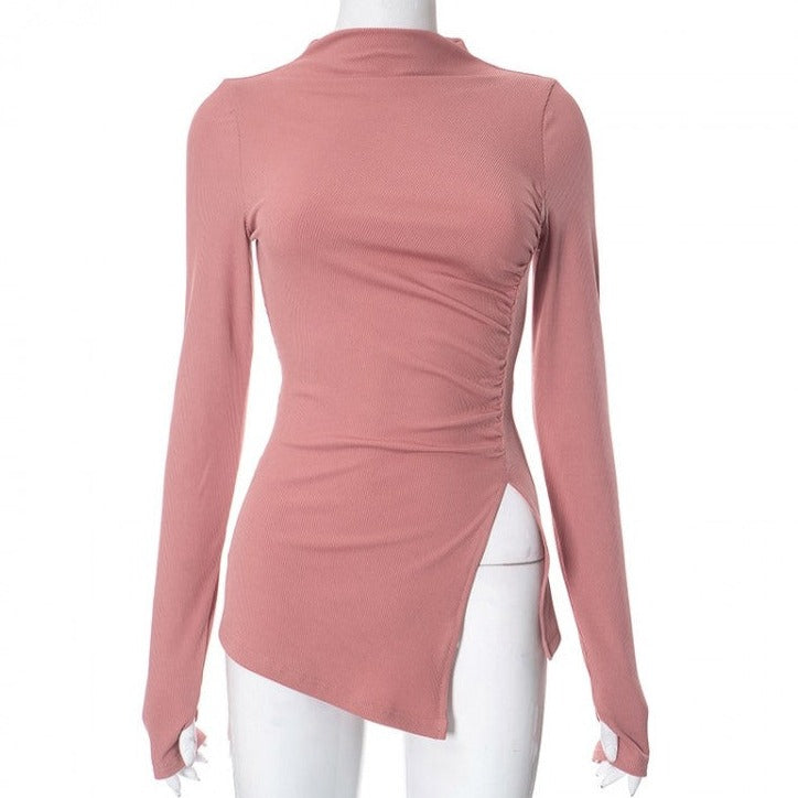 Ensemble pantalon à col roulé froncé et ourlet fendu