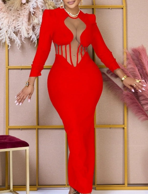 Vestidos largos ajustados de manga larga transparentes