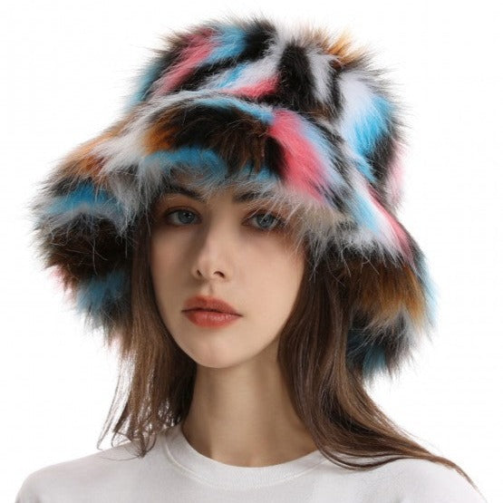 Colorblock Faux Fur Hat