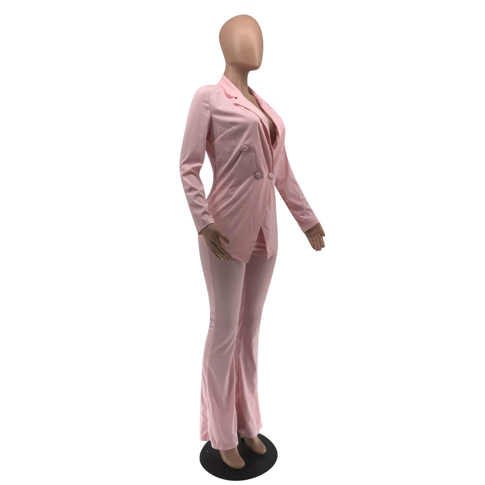 Buckle V-Neck Blazers Suit