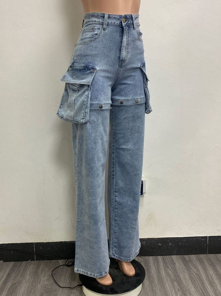 Pantalones vaqueros cargo de mezclilla desmontables