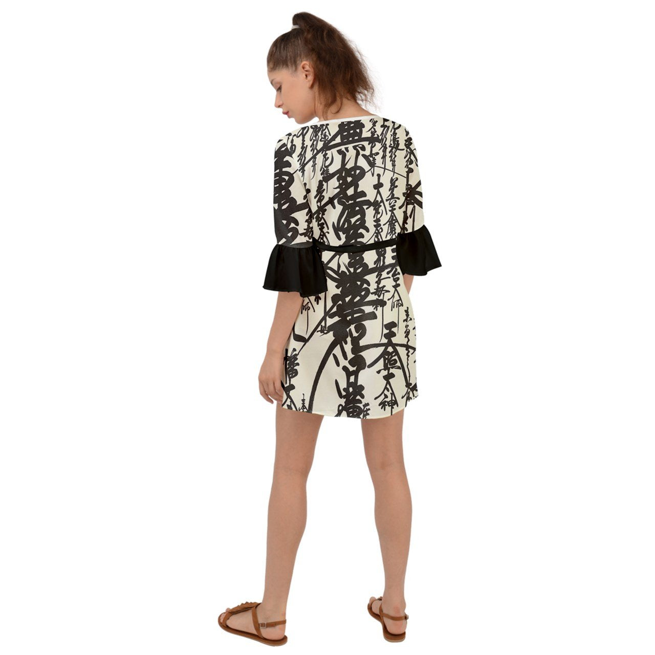 Oriental Pattern Criss Cross Mini Dress.