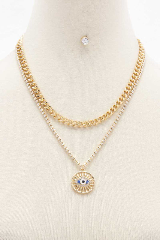 Collar en capas con dije de ojo y diamantes de imitación