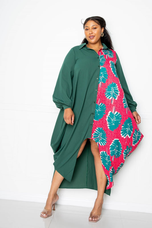 Vestido camisero largo con estampado drapeado