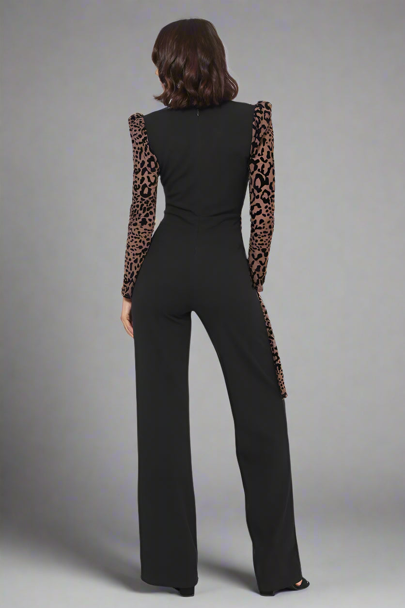 Plunging V Buckle Detail Leopard Jumpsuit