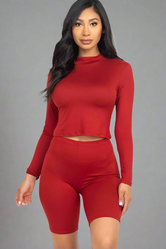 Mock Neck Top & Biker Shorts Set
