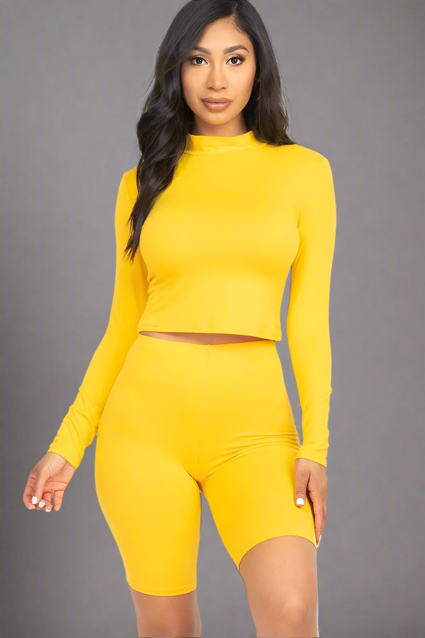 Mock Neck Top & Biker Shorts Set