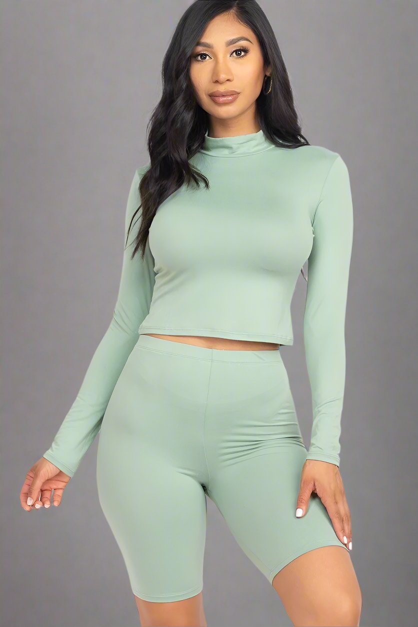 Mock Neck Top & Biker Shorts Set