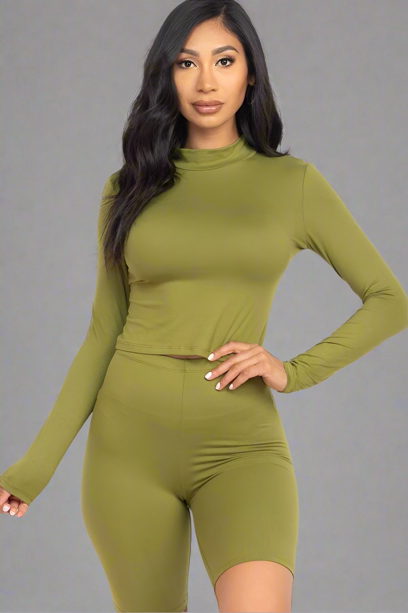 Mock Neck Top & Biker Shorts Set
