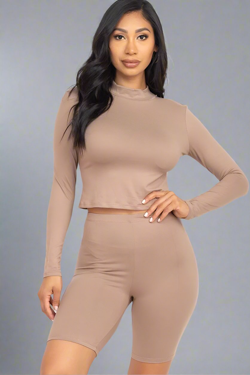 Mock Neck Top & Biker Shorts Set