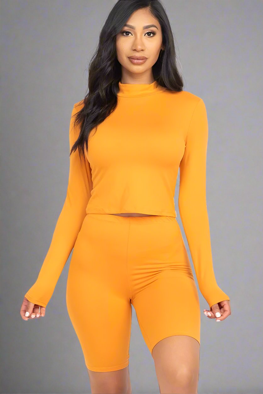 Mock Neck Top & Biker Shorts Set