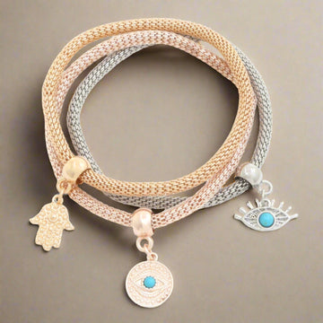 Evil Eye Hamsa Hand Charm Bracelet Set