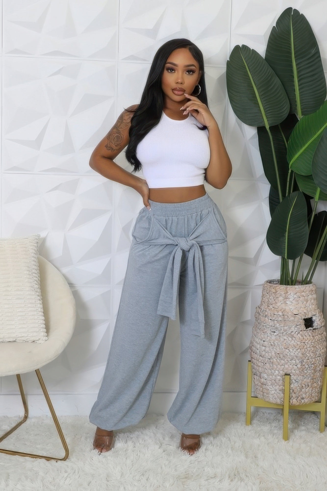 Pantalon extensible taille haute