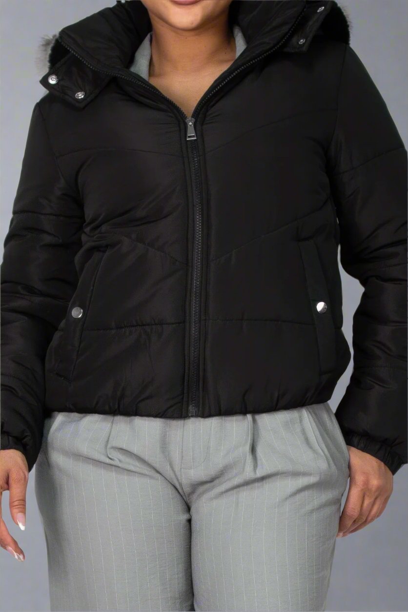Insulated Zip-up Faux Fur Hooded Jacket