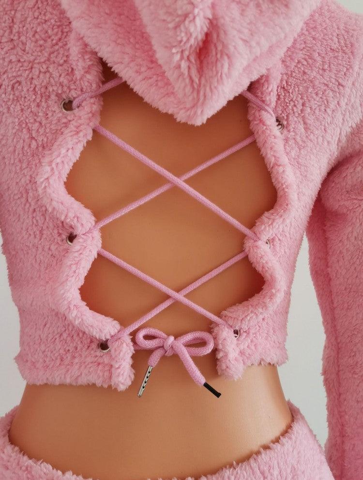 Pure Color Lace Up Women's 2-Piece Set