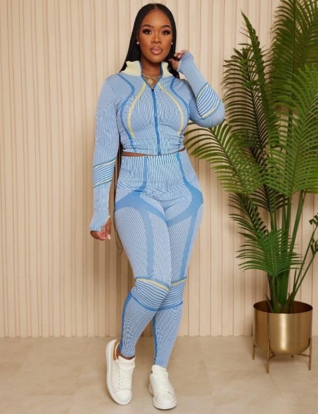 Irregular Printed Long Sleeve And Long Pants Suit