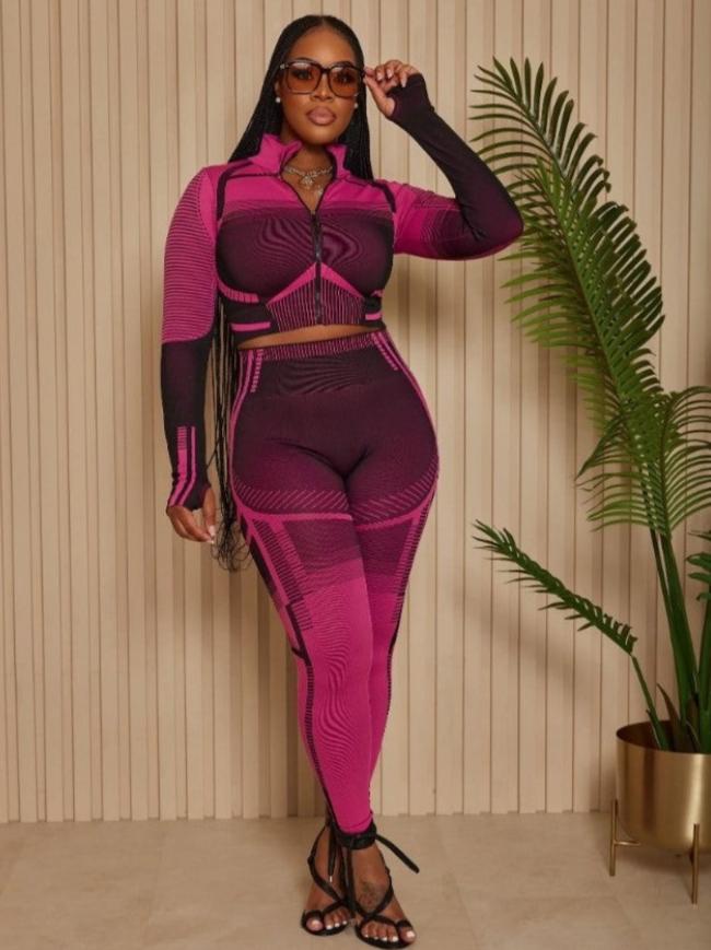 Irregular Printed Long Sleeve And Long Pants Suit