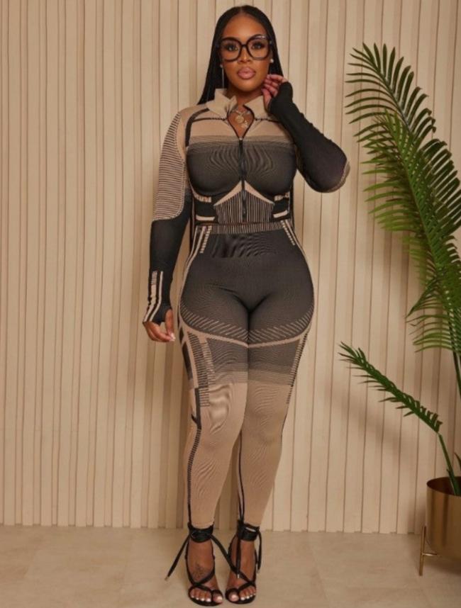 Irregular Printed Long Sleeve And Long Pants Suit