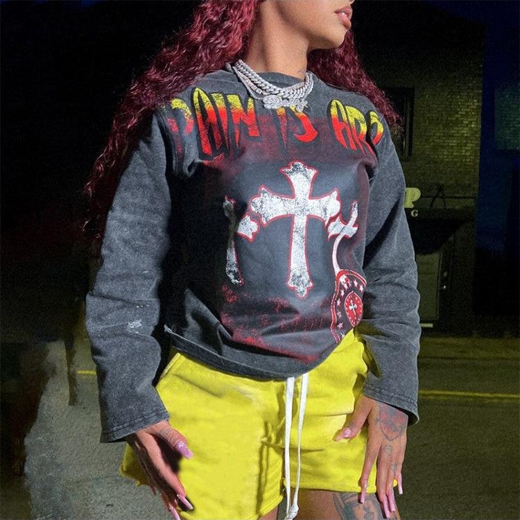 Letter Pattern Round Neck Loose Hoodies Sweatshirts