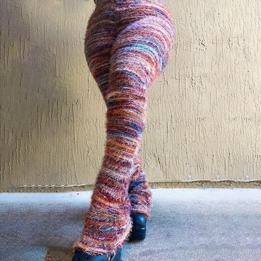 Fluff Colorblock Patchwork Stacked Pants