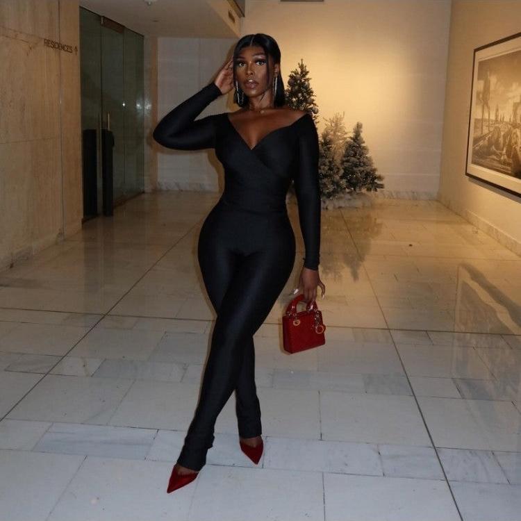 Off Shoulder V Neck Fitted Trouser Sets