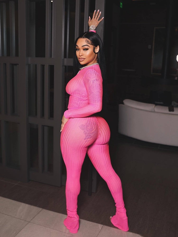 Hollow Out Crop Top Bodycon Pants Sets