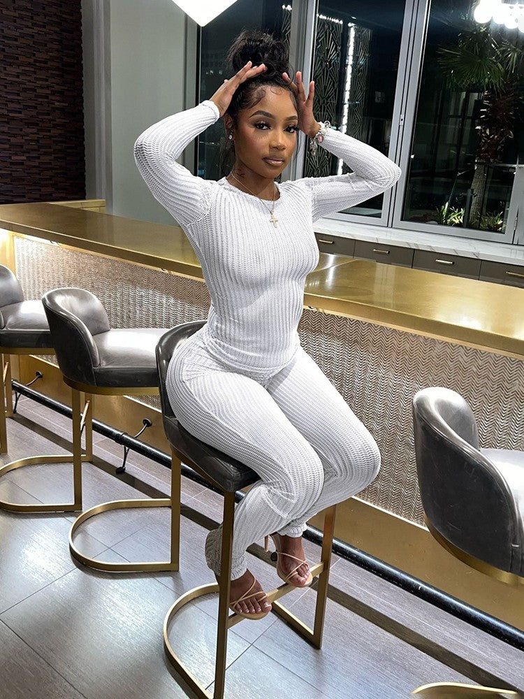 Hollow Out Crop Top Bodycon Pants Sets