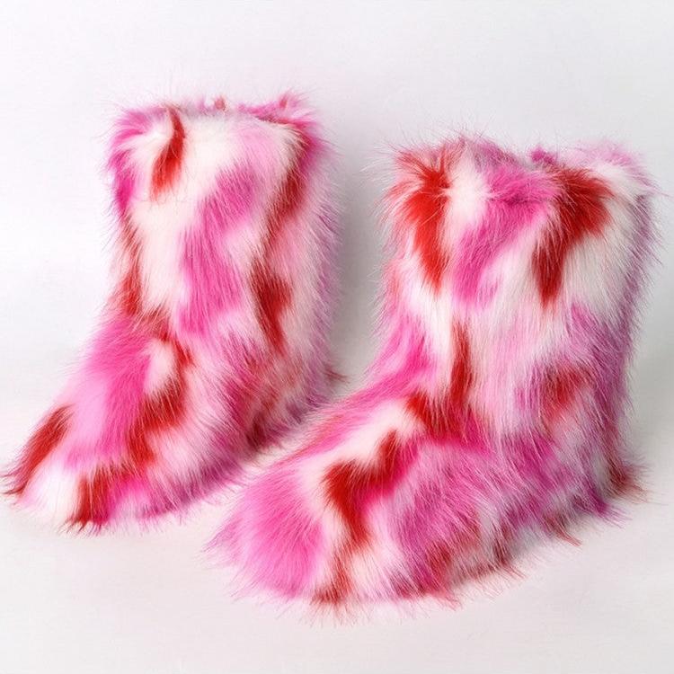 Fluff Colorblock Round Toe Boots