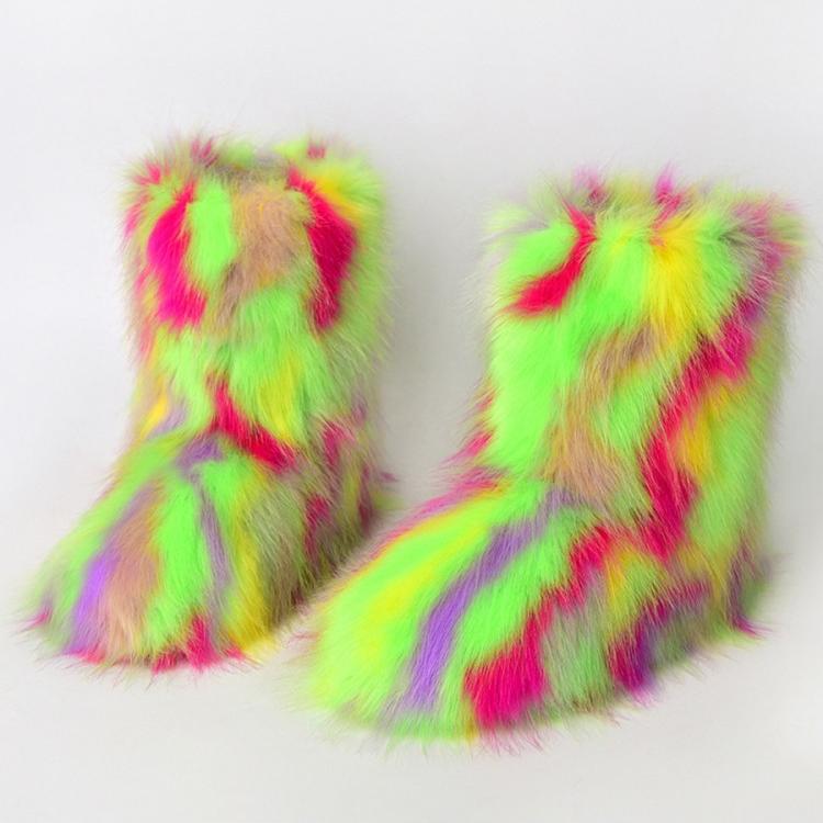Fluff Colorblock Round Toe Boots