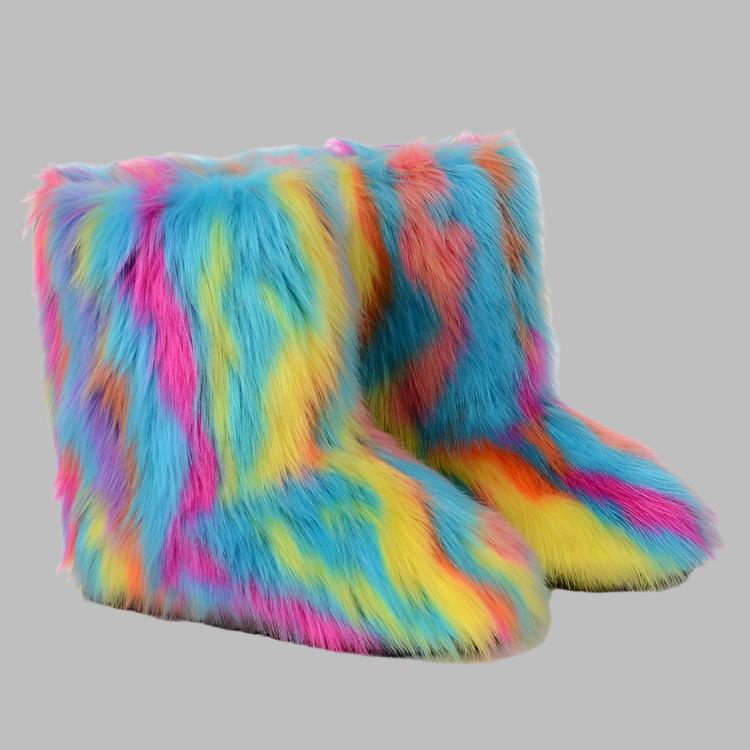 Fluff Colorblock Round Toe Boots