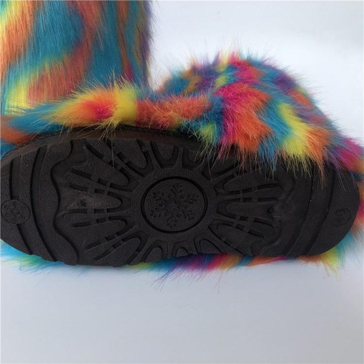 Fluff Colorblock Round Toe Boots