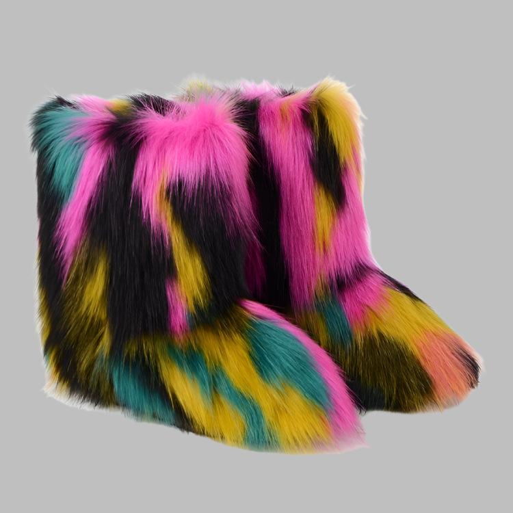 Fluff Colorblock Round Toe Boots