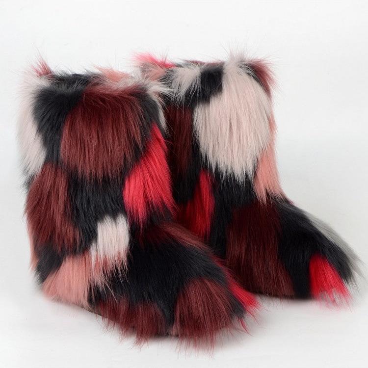 Fluff Colorblock Round Toe Boots