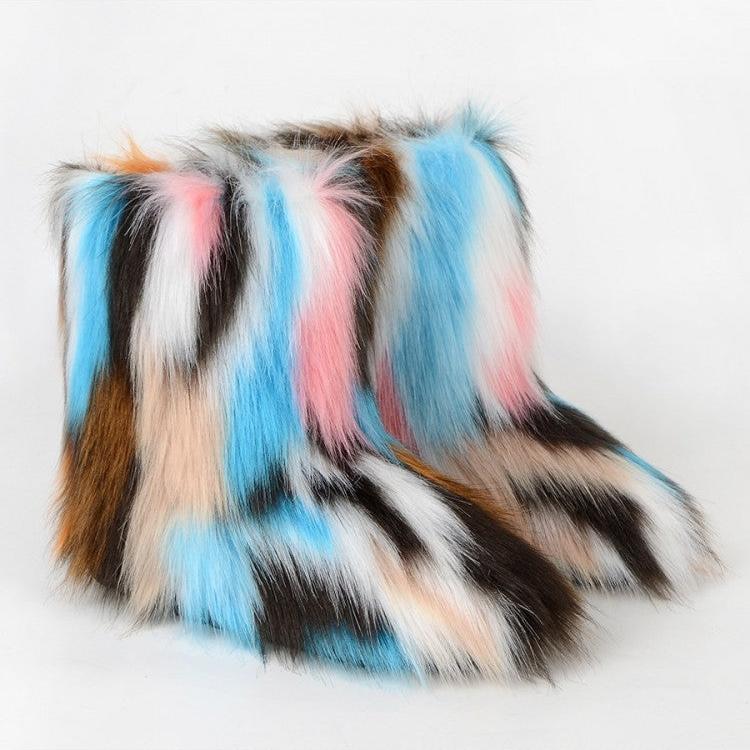 Fluff Colorblock Round Toe Boots