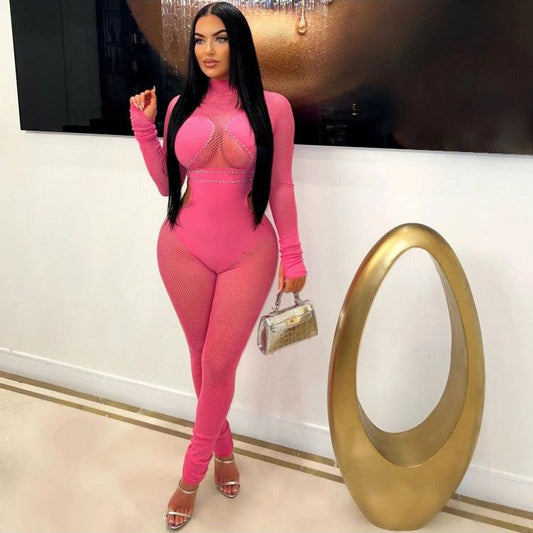 See Through Embellished Hollow Out Jumpsuit