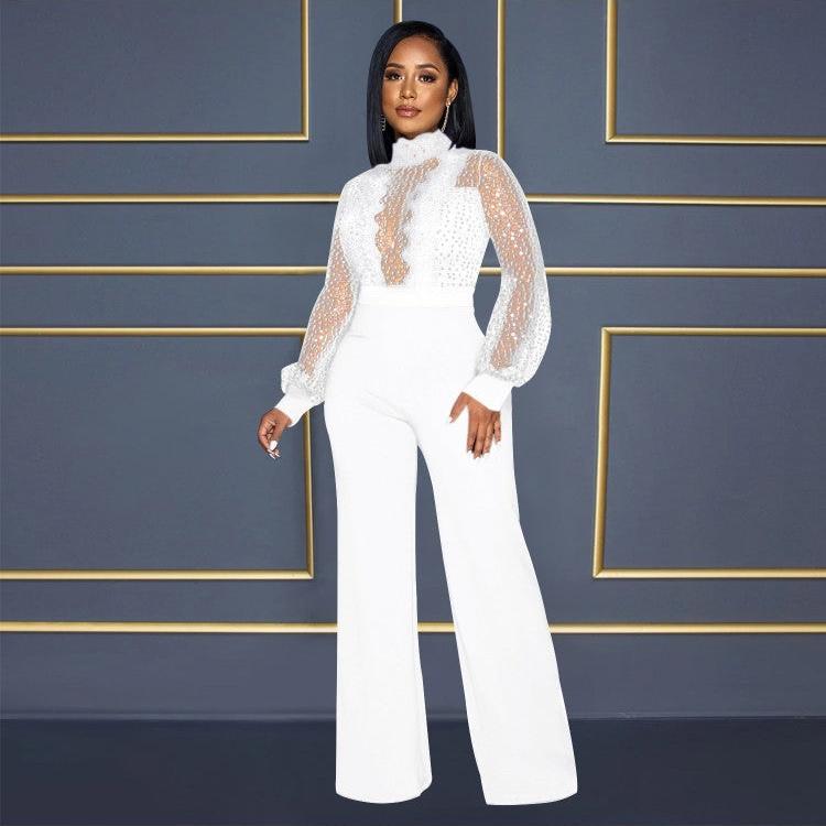 Lace See Through Bandage Wide Leg Jumpsuit