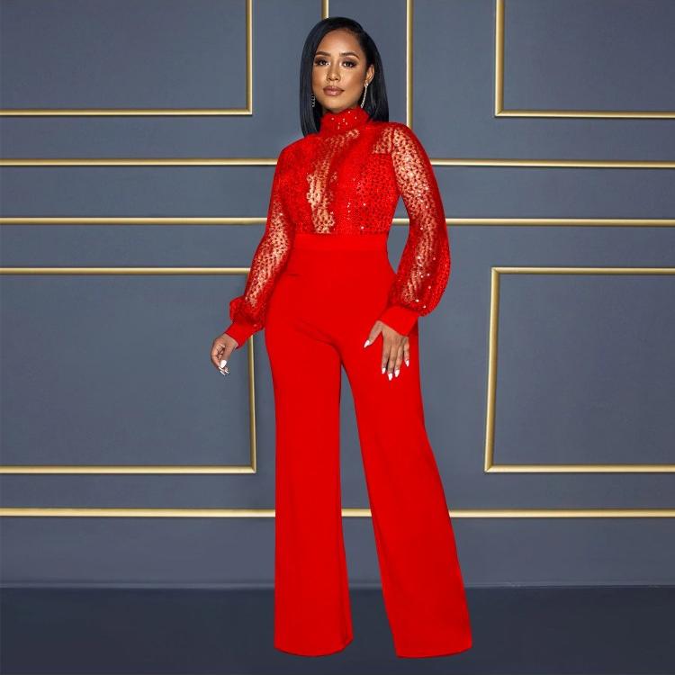 Lace See Through Bandage Wide Leg Jumpsuit